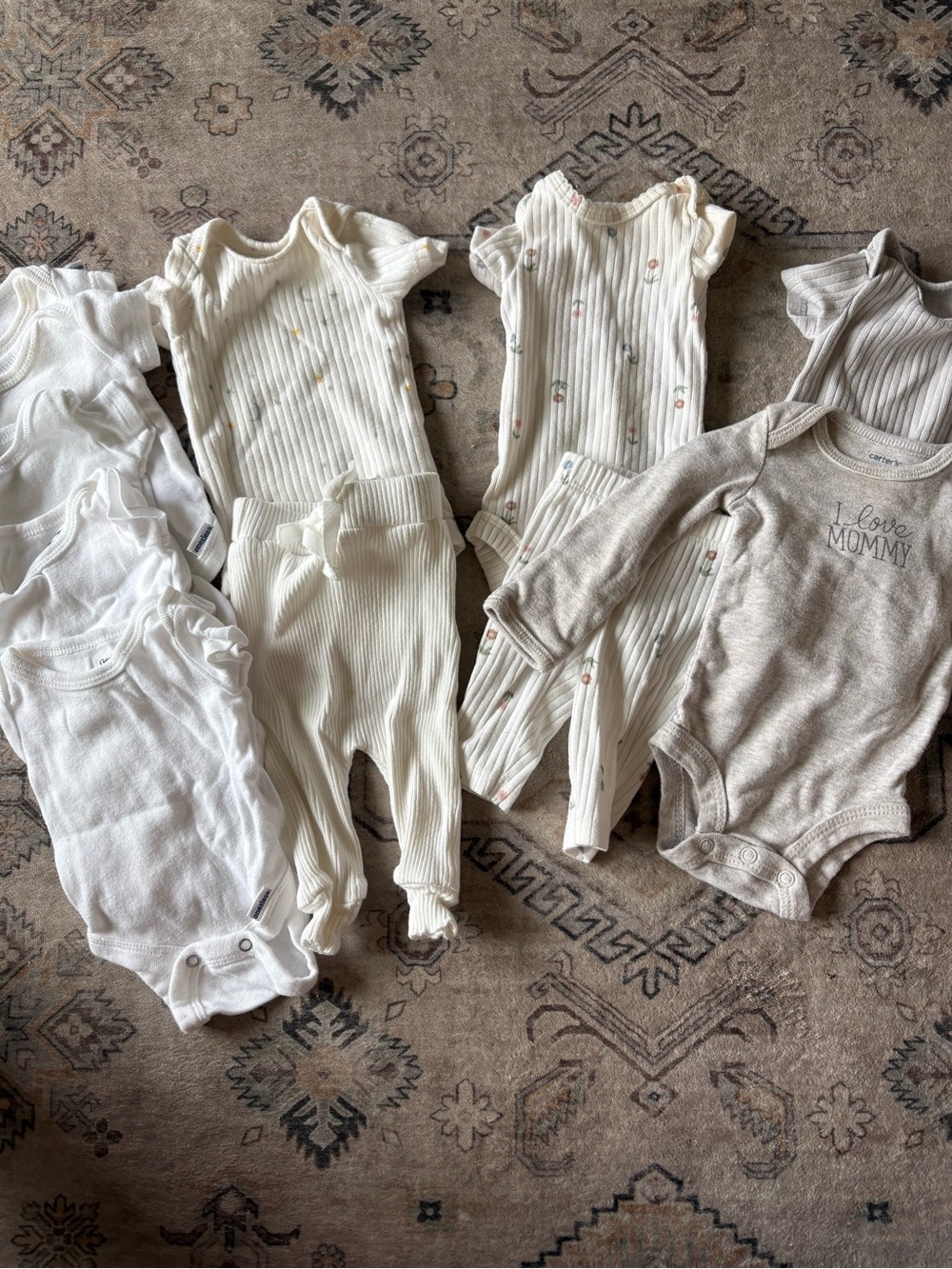 Gerber Neutral Ribbed & Printed Baby One-Piece Set - Cream, White, Light Brown